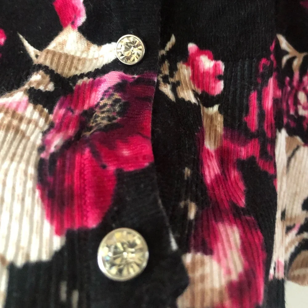 Queens park pink/black  floral warm pull over top spring light fitted cardigan - Picture 3 of 9